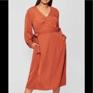 burnt orange wrap dress